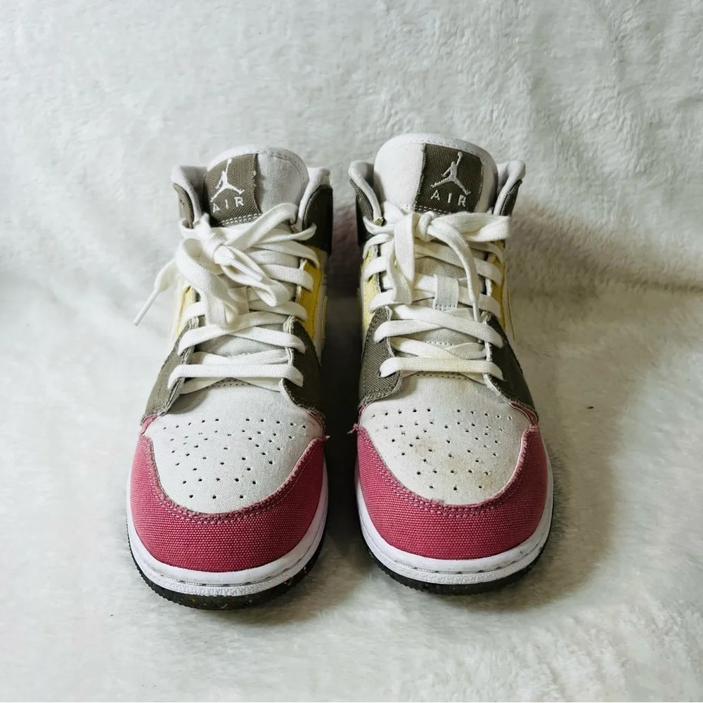 Nike Air Jordan 1 Mid SE GS Pastel Grind DJ0338-100 Pink‎ Green White Yellow 7Y